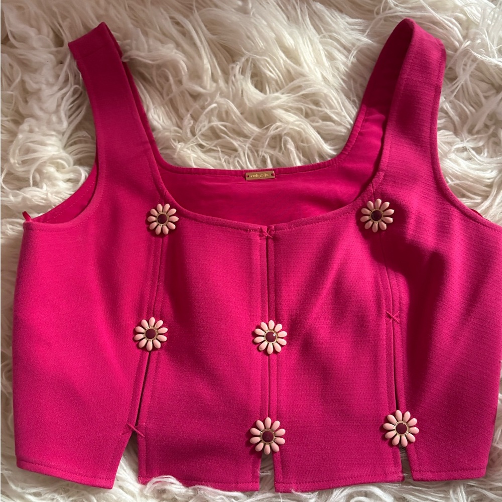 NWOT Cult Gaia Pina Floral-appliqué Top Size XS - Picture 3 of 7